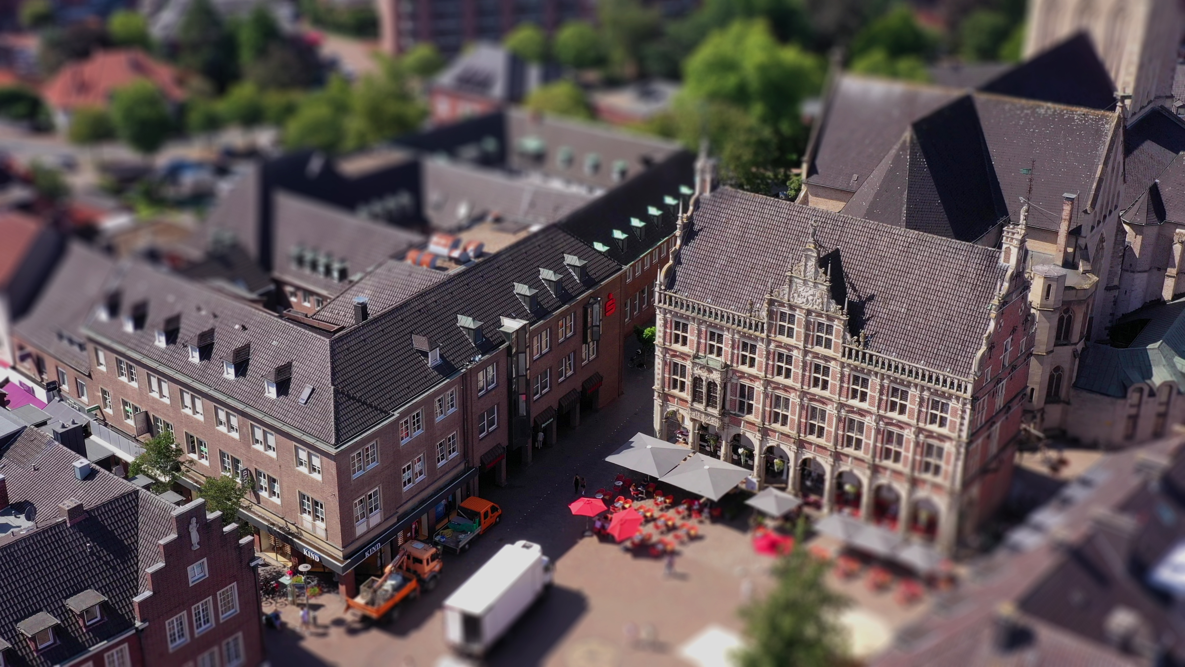 Stadt Luftbild - Marktplatz mit historischem Rathaus Bocholt